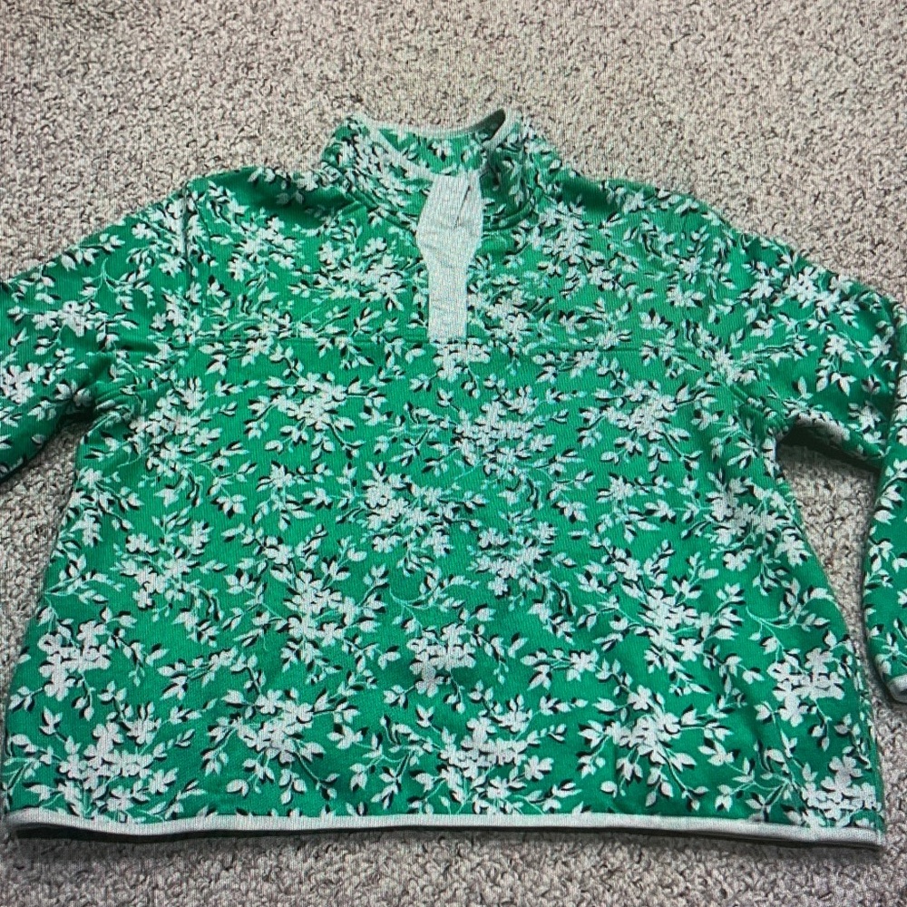 Draper James Green Floral Half-Zip Pullover Sweatshirt